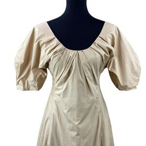 No Promise Lilli Midi Dress Size S Tan 100% Cotton Puff Sleeves New With Tags